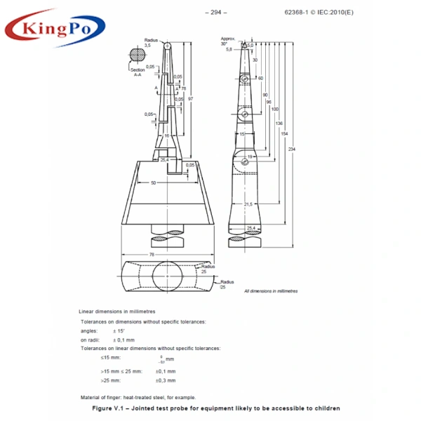 IEC62368-1 IT Test Equipment , Straight Unjointed Version Respective Test Probe