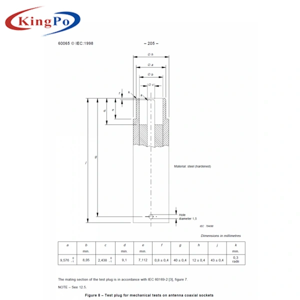 Test Plug for Mechanical Tests on Antenna Coaxial Sockets